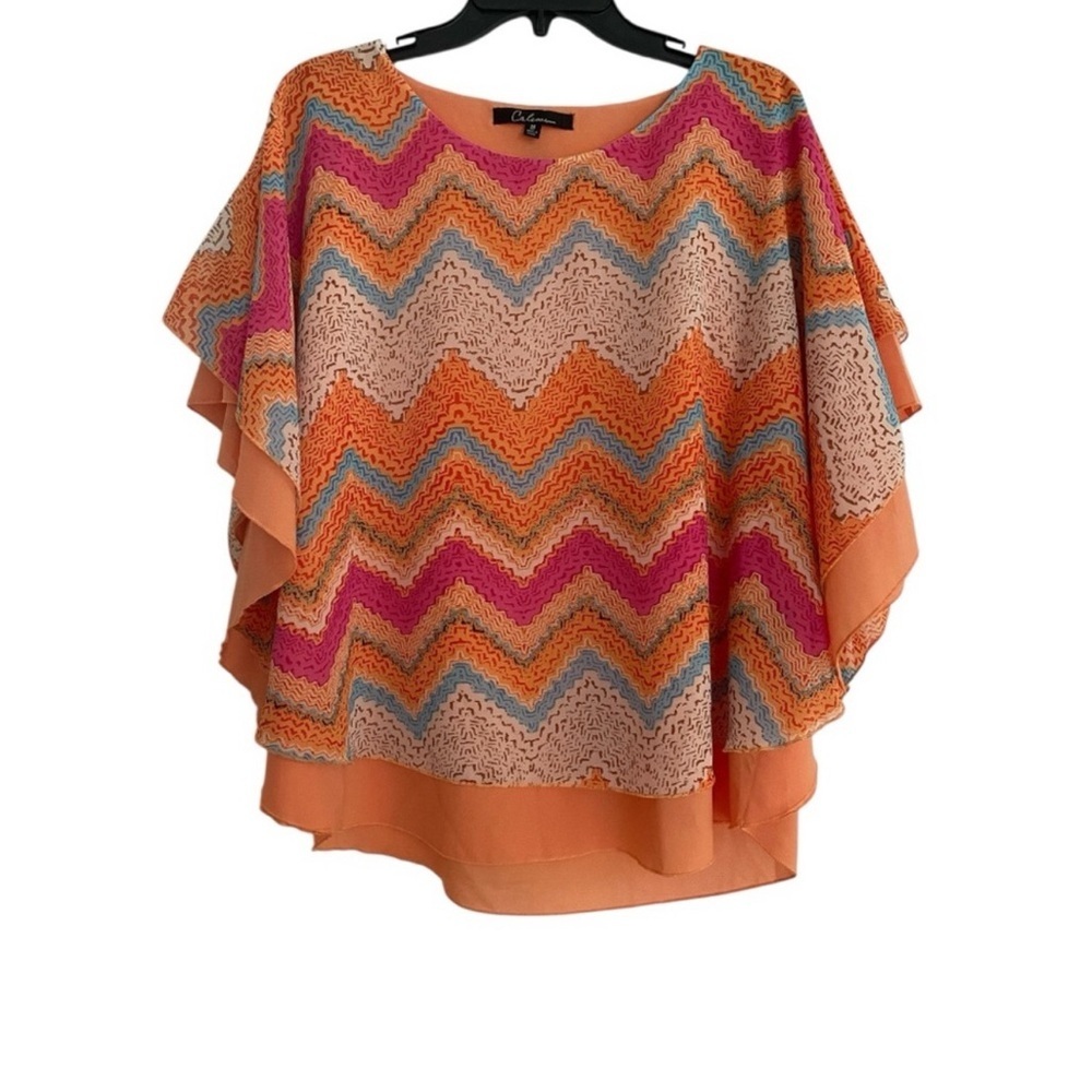Caleaas Chevron Pattern Poncho Top Chevron Blouse size M